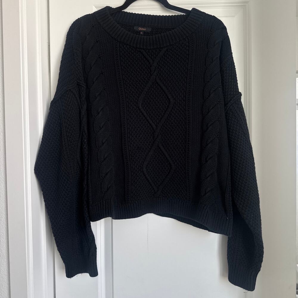 Quince 100% Organic Cotton Cropped Cable Crew Sweater Black Size XL